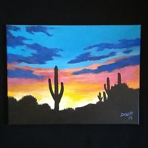 Colorful sunset desert  picture painting o…